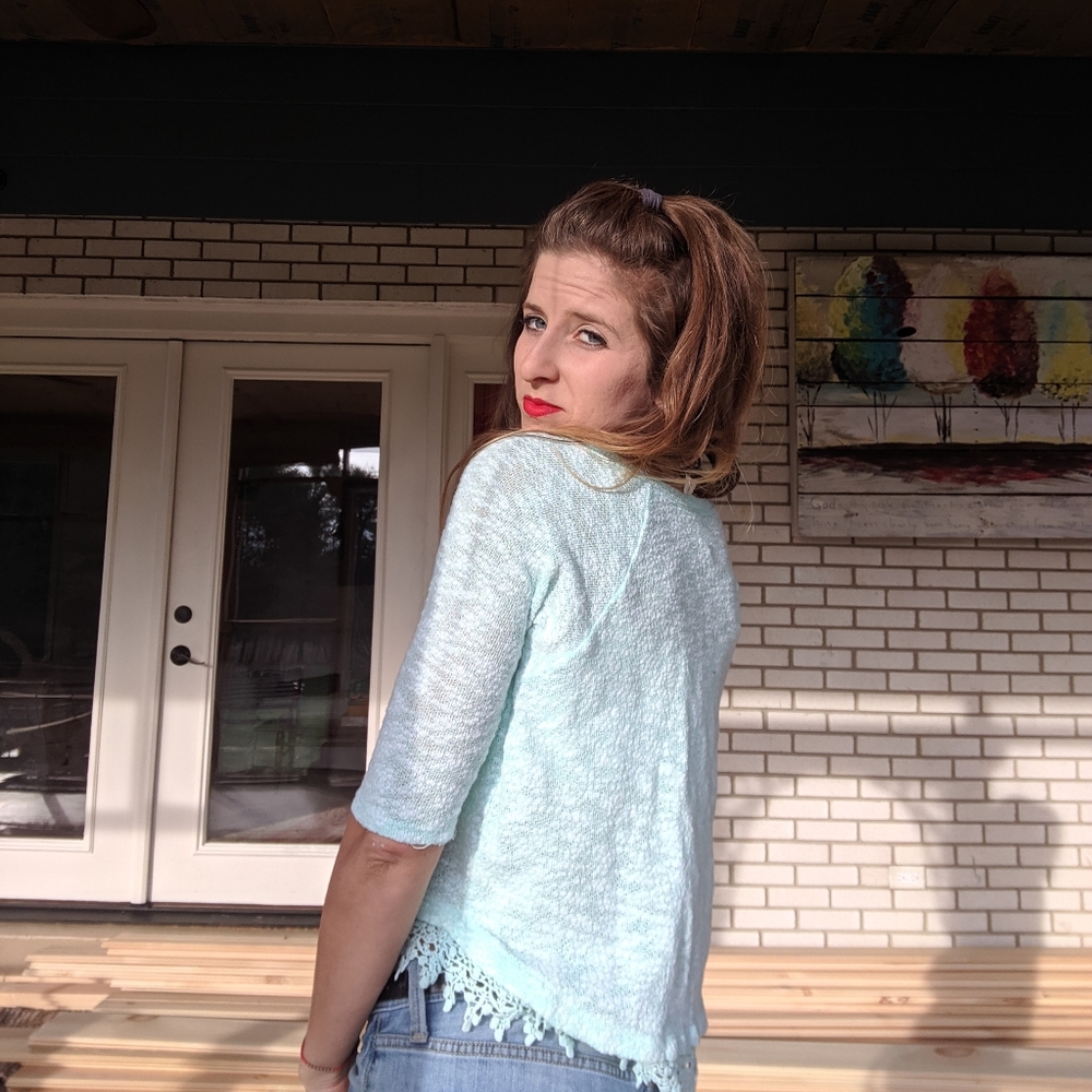 Turquoise Lacy Sweater - Picture 3 of 4